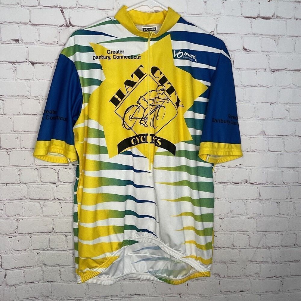 Vomax Men's Yellow/Blue Hat‎ City 1/2 Zip Cycling Jersey Shirt Size 6/XXL
